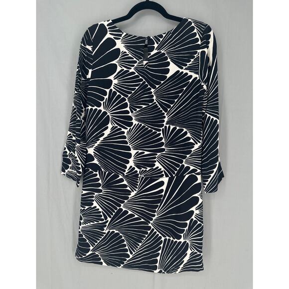 J Crew Dress Womens 4 Black Mini Shift Long Sleeve Abstract Flowy Boho Office - Picture 4 of 8